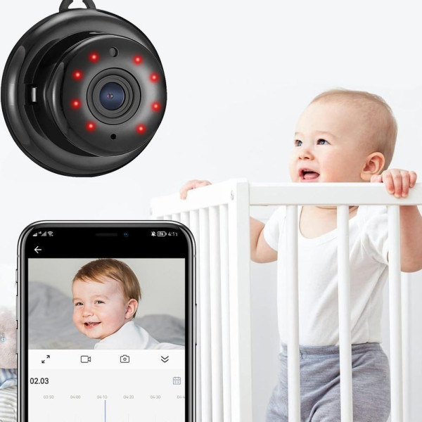 Миниатюрная WiFi IP камера видеонаблюдения V380 1080p с функцией видеоняни и ИК-подсветкой для внутреннего исп