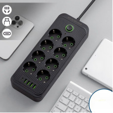Удлинитель сетевой фильтр 8 розеток 5 USB разветвитель питания с кнопкой 2 м