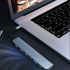 Адаптер USB Type-C 7в1 хаб для ноутбука ПК разветвитель портов серый