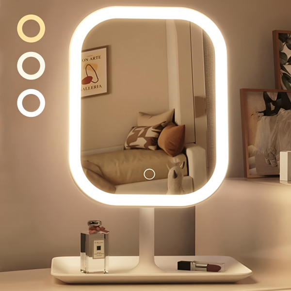 Настольное косметическое зеркало с LED-подсветкой, сенсорным управлением, подставкой и органайзером