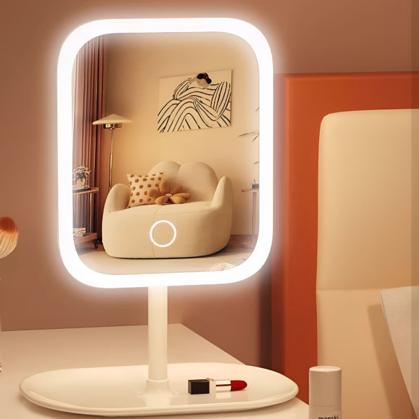 Настольное косметическое зеркало с LED-подсветкой, сенсорным управлением, подставкой и органайзером