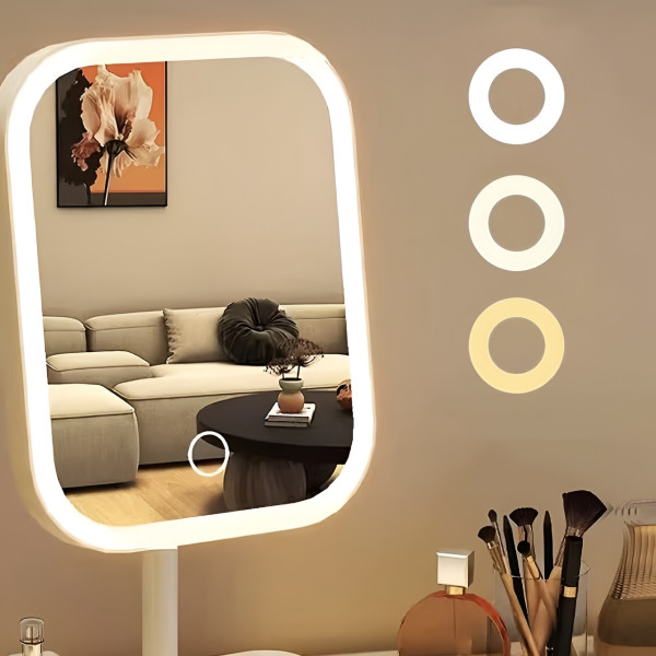 Настольное косметическое зеркало с LED-подсветкой, сенсорным управлением, подставкой и органайзером