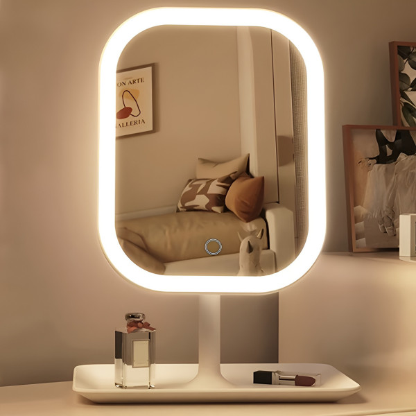 Настольное косметическое зеркало с LED-подсветкой, сенсорным управлением, подставкой и органайзером