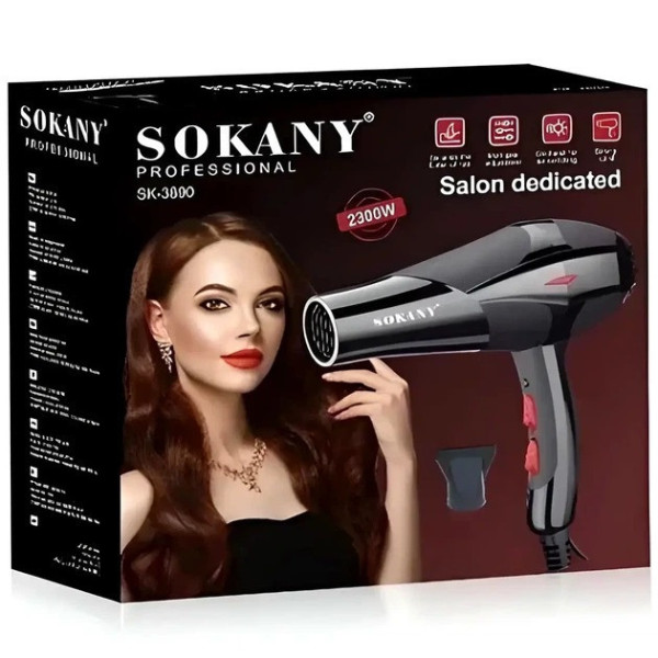 Фен для волос SOKANY HS-3890 мощностью 2300 Вт с ионизацией, диффузором и концентратором