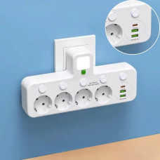 Удлинитель на 4 розетки с USB Type-C сетевой фильтр с подсветкой