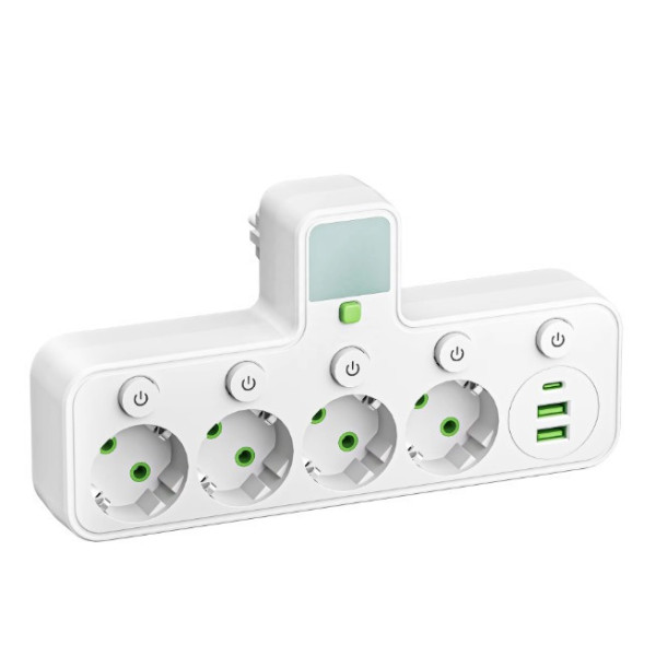Мережевой фильтр-удлинитель с 4 розетками и USB Type-C, с выключателем и подсветкой
