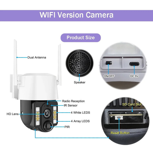 Поворотная уличная Wi-Fi камера VC3-G 4G с IP-видеонаблюдением, датчиком движения и LED-подсветкой с солнечной