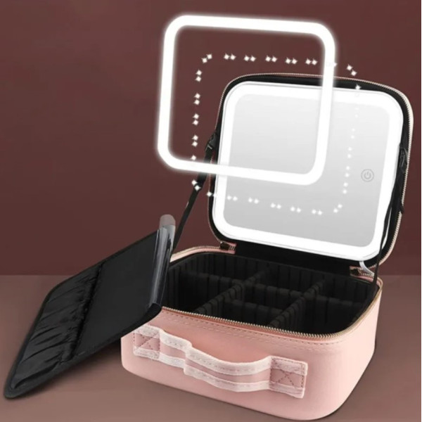 Косметичка дорожная Make Up с LED-зеркалом и подсветкой, бьюти кейс для хранения косметики