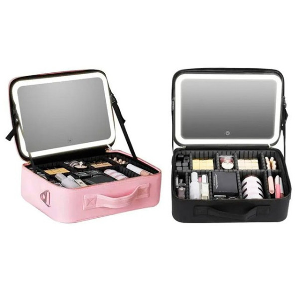 Косметичка дорожная Make Up с LED-зеркалом и подсветкой, бьюти кейс для хранения косметики