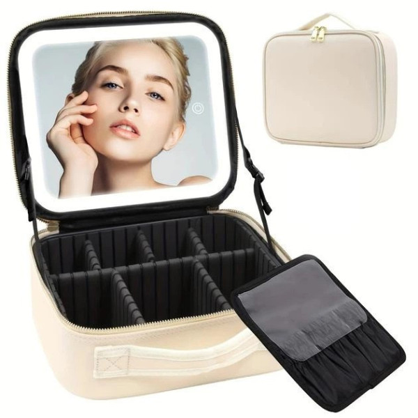 Косметичка дорожная Make Up с LED-зеркалом и подсветкой, бьюти кейс для хранения косметики
