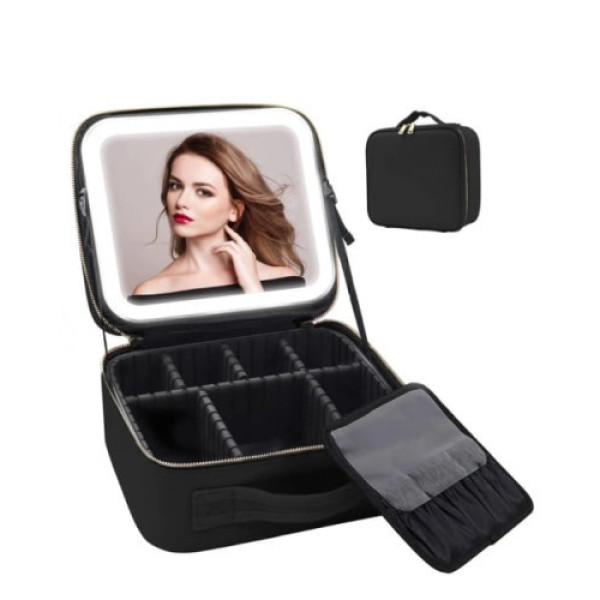 Косметичка дорожная Make Up с LED-зеркалом и подсветкой, бьюти кейс для хранения косметики