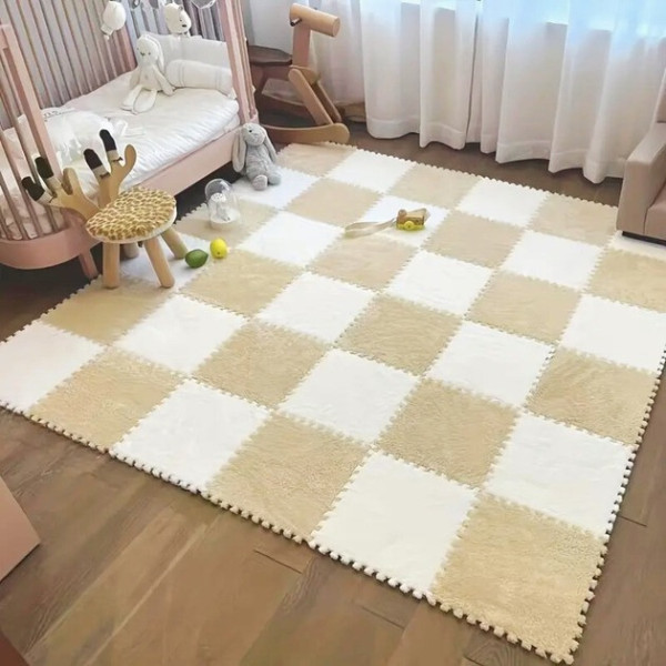 Коврик-пазл детский из EVA с плюшевым покрытием, 10 элементов, 30×30×1,5 см, бело-бежевый