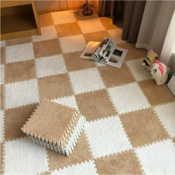 Коврик-пазл детский из EVA с плюшевым покрытием, 10 элементов, 30×30×1,5 см, бело-бежевый