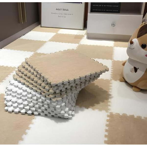 Коврик-пазл детский из EVA с плюшевым покрытием, 10 элементов, 30×30×1,5 см, бело-бежевый