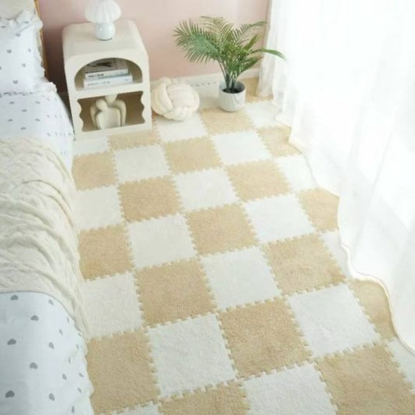 Коврик-пазл детский из EVA с плюшевым покрытием, 10 элементов, 30×30×1,5 см, бело-бежевый