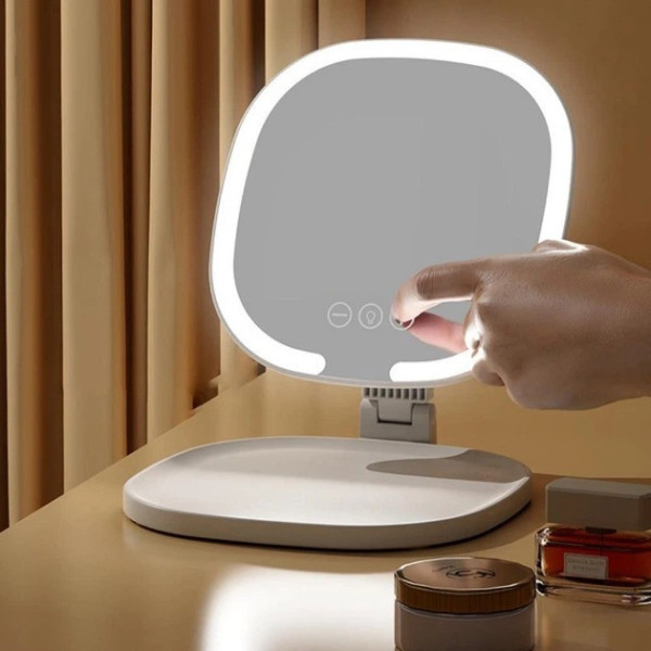 Настольное косметическое зеркало J01 с LED подсветкой, складное, круглое, сенсорное управление