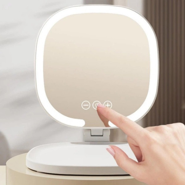 Настольное косметическое зеркало J01 с LED подсветкой, складное, круглое, сенсорное управление