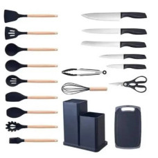 Кухонный набор 19 предметов Kitchen Set силиконовые аксессуары с бамбуковыми ручками