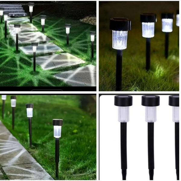 Садовые светильники на солнечной батарее, 10 шт, LED подсветка дорожек холодным светом