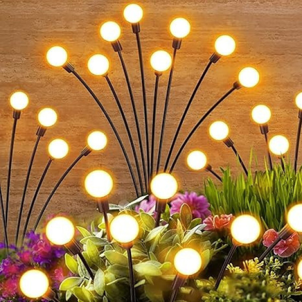 Декоративные LED фонари-светлячки для сада на солнечной батарее, 2 шт, с тёплым светом, в грунт