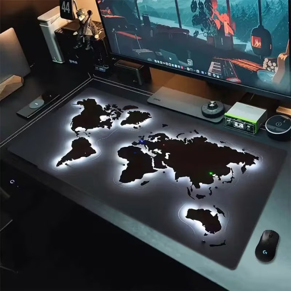 Игровой коврик для мыши HP227 с подсветкой карта мира, большой коврик для ПК и ноутбука