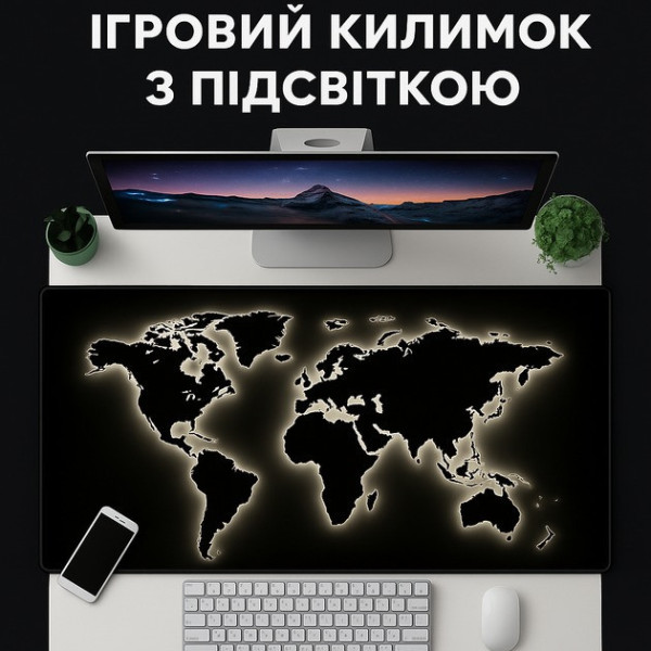 Игровой коврик для мыши HP227 с подсветкой карта мира, большой коврик для ПК и ноутбука