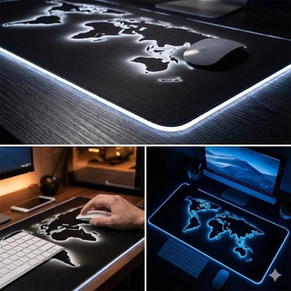 Игровой коврик для мыши HP227 с подсветкой карта мира, большой коврик для ПК и ноутбука