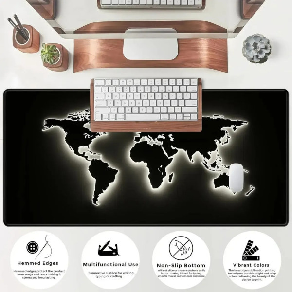 Игровой коврик для мыши HP227 с подсветкой карта мира, большой коврик для ПК и ноутбука