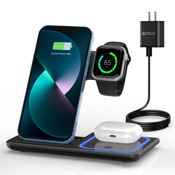 Зарядная станция беспроводная 3в1 Proda Azeada PD-W19 для смартфона и часов складная с быстрой зарядкой