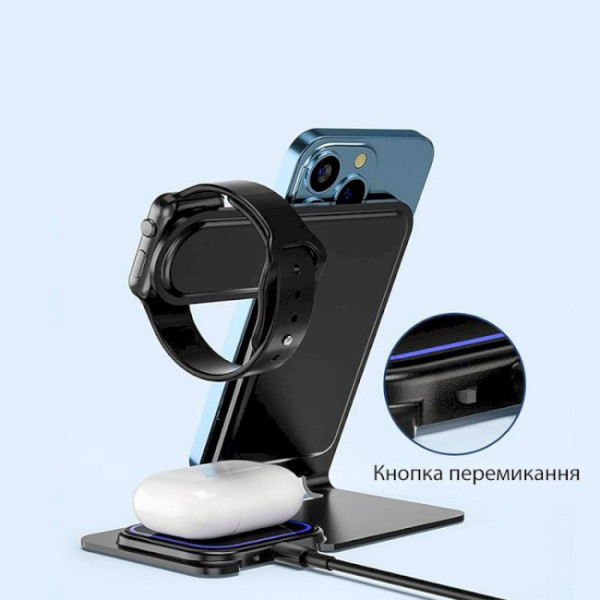 Зарядная станция беспроводная 3в1 Proda Azeada PD-W19 для смартфона и часов складная с быстрой зарядкой