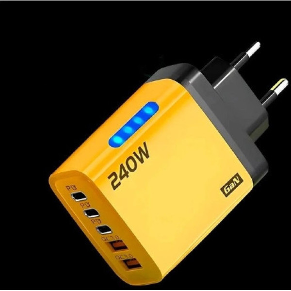 Многопортовое зарядное устройство 240W с 3 портами Type-C и 2 USB для быстрой зарядки