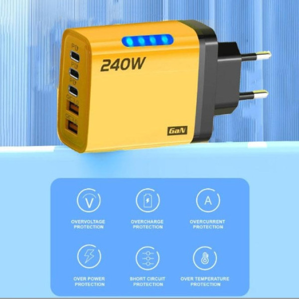 Многопортовое зарядное устройство 240W с 3 портами Type-C и 2 USB для быстрой зарядки