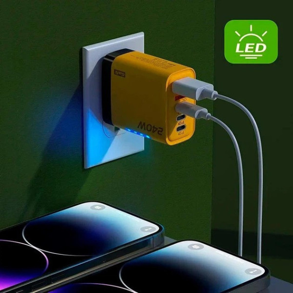 Многопортовое зарядное устройство 240W с 3 портами Type-C и 2 USB для быстрой зарядки