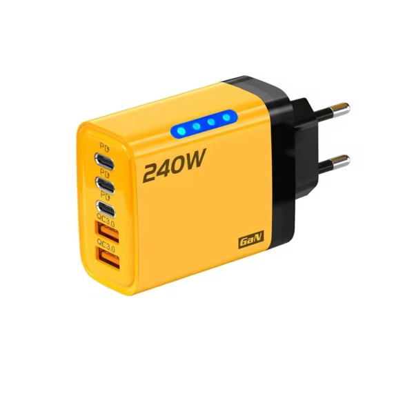 Многопортовое зарядное устройство 240W с 3 портами Type-C и 2 USB для быстрой зарядки