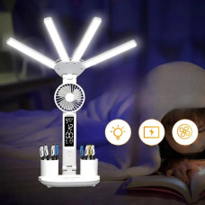 Лампа настольная KRX-1011 с вентилятором LED дисплей и часы аккумуляторная