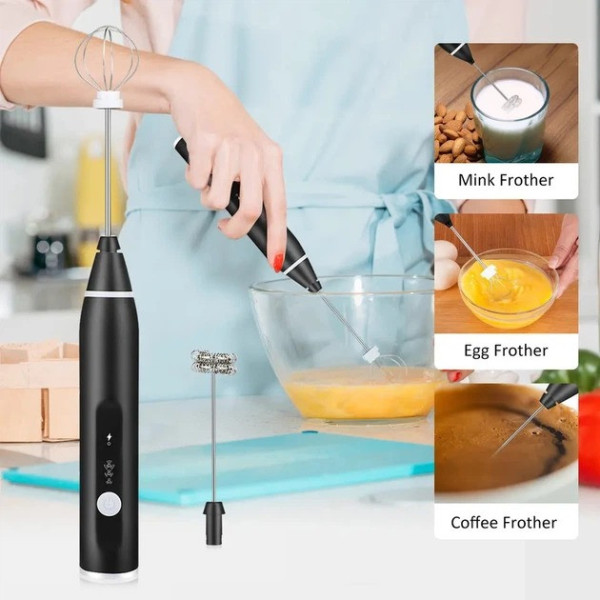 Ручной погружной капучинатор Coffe Mixer 918D с аккумуляторным питанием и двумя насадками для вспенивания моло