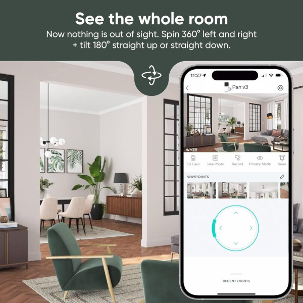 Wi-Fi камера видеонаблюдения Wyze Cam Pan v3 с поворотом, 1080p, ночным видением и отслеживанием движения для