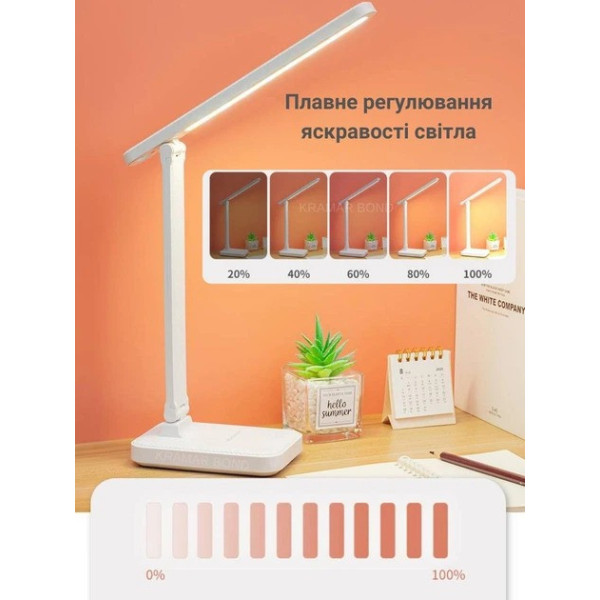 Настольная складная аккумуляторная LED лампа 869-1 с сенсорным выключателем и подставкой для телефона белая