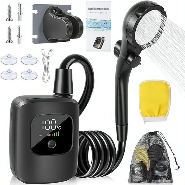 Туристический портативный аккумуляторный душ Electric Outdoor Shower 2400 мАч с LED дисплеем и USB Type-C