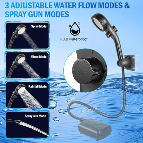 Туристический портативный аккумуляторный душ Electric Outdoor Shower 2400 мАч с LED дисплеем и USB Type-C