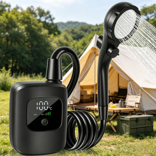 Туристический портативный аккумуляторный душ Electric Outdoor Shower 2400 мАч с LED дисплеем и USB Type-C