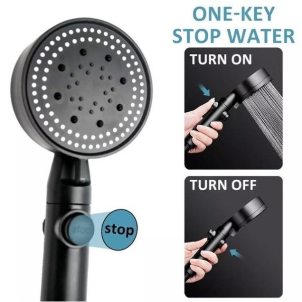Душевая лейка Water Saving Shower с 5 режимами и кнопкой остановки воды, черная