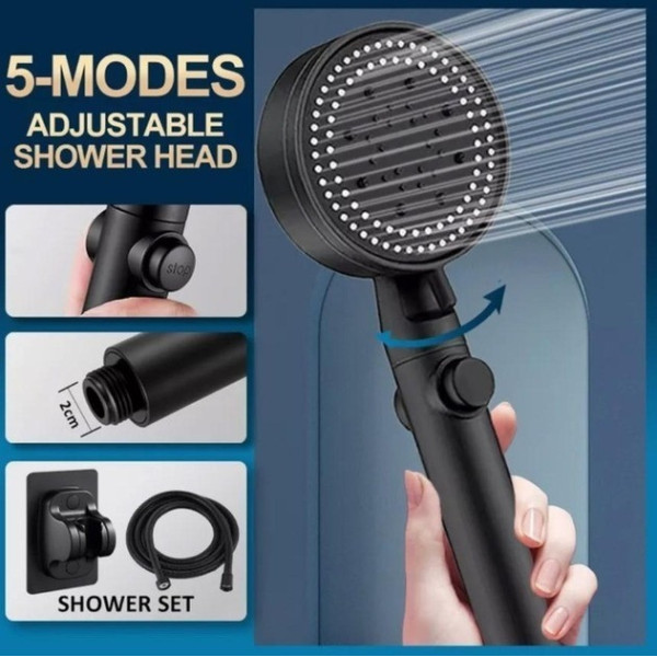 Душевая лейка Water Saving Shower с 5 режимами и кнопкой остановки воды, черная
