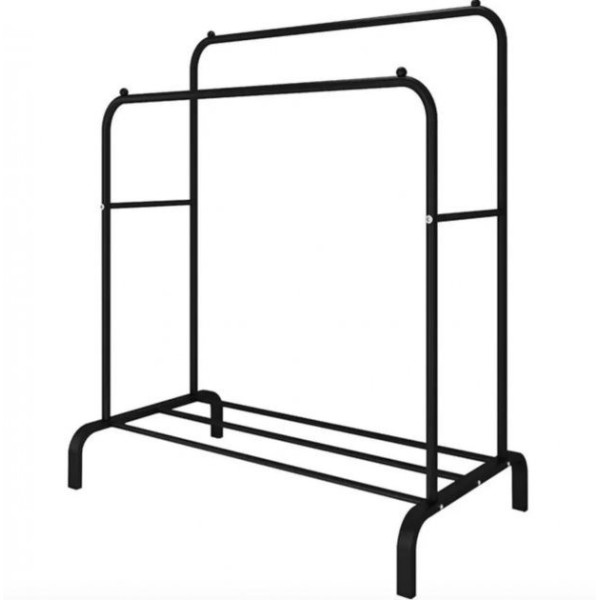 Напольная двойная вешалка Double Floor Hanger с штангами и полкой для обуви на колёсах черная