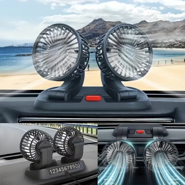 Двойной автомобильный вентилятор Vehicle Fan X666 с двумя головками от прикуривателя для салона 12В