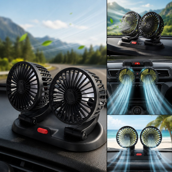 Двойной автомобильный вентилятор Vehicle Fan X666 с двумя головками от прикуривателя для салона 12В