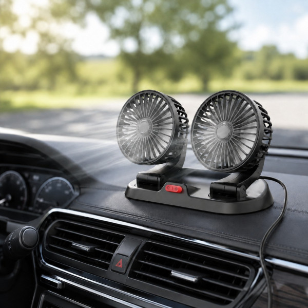 Двойной автомобильный вентилятор Vehicle Fan X666 с двумя головками от прикуривателя для салона 12В