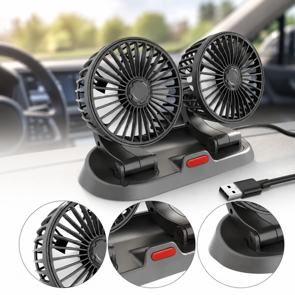 Двойной автомобильный вентилятор Vehicle Fan X666 с двумя головками от прикуривателя для салона 12В