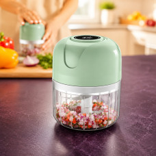 Мини-измельчитель Portable Food Processor 250 мл 80 Вт аккумуляторный USB с ножами из нержавеющей стали зеленый