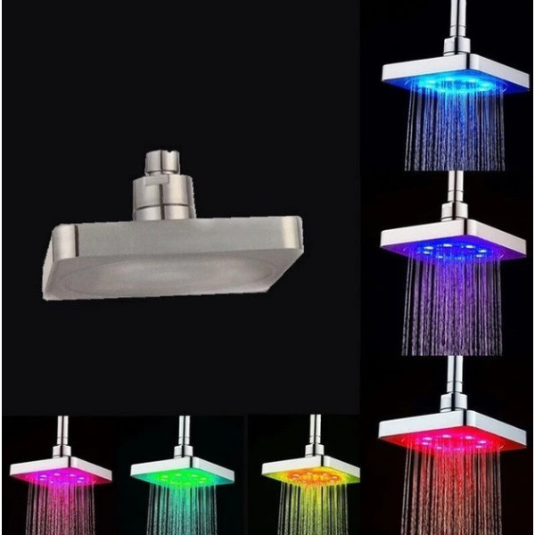 Светодиодная душевая лейка Shower Head с LED подсветкой 7 цветов квадратная 150 мм